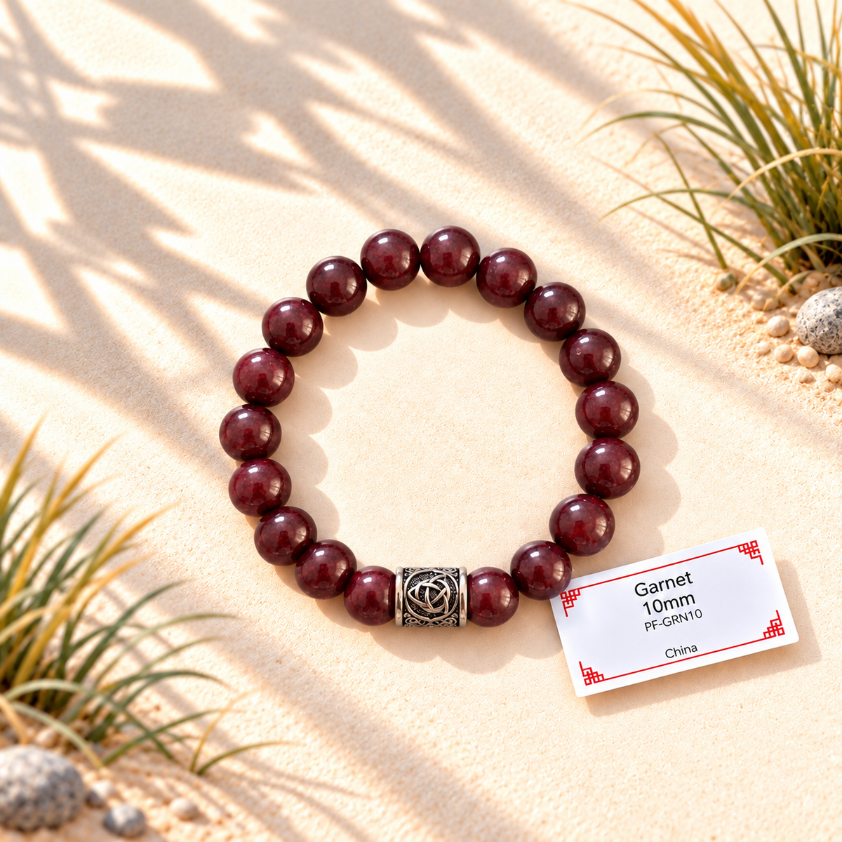Bracelet en pierres naturelles d'exception - Grenat avec Tête de Mort ou Noeud Celtique