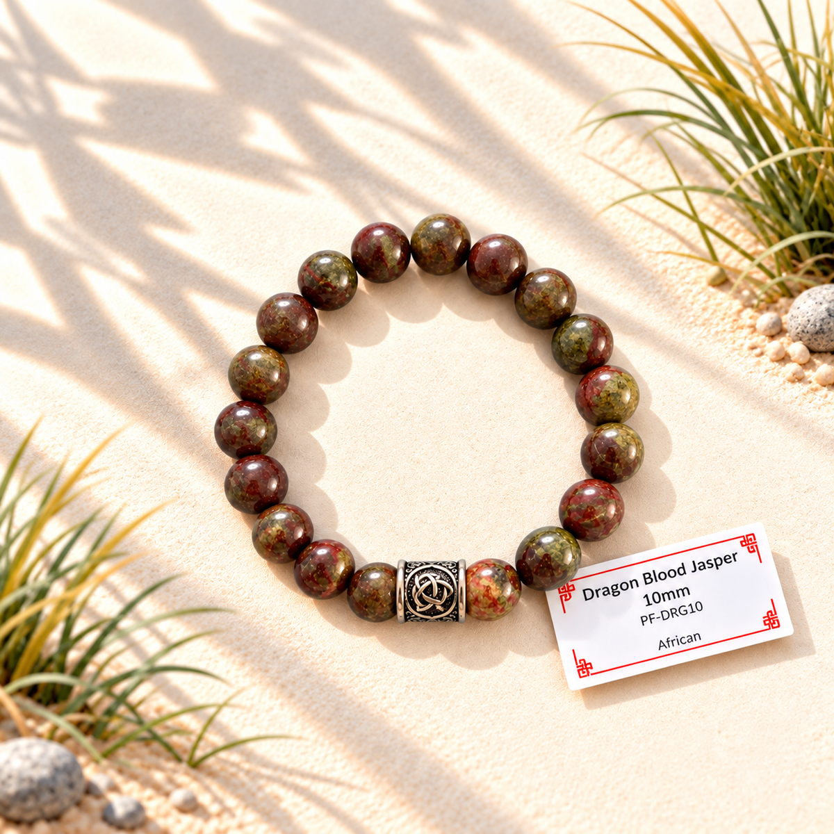 Bracelet en pierres naturelles d'exception - Jaspe Sang de Dragon avec Tête de Mort ou Noeud Celtique