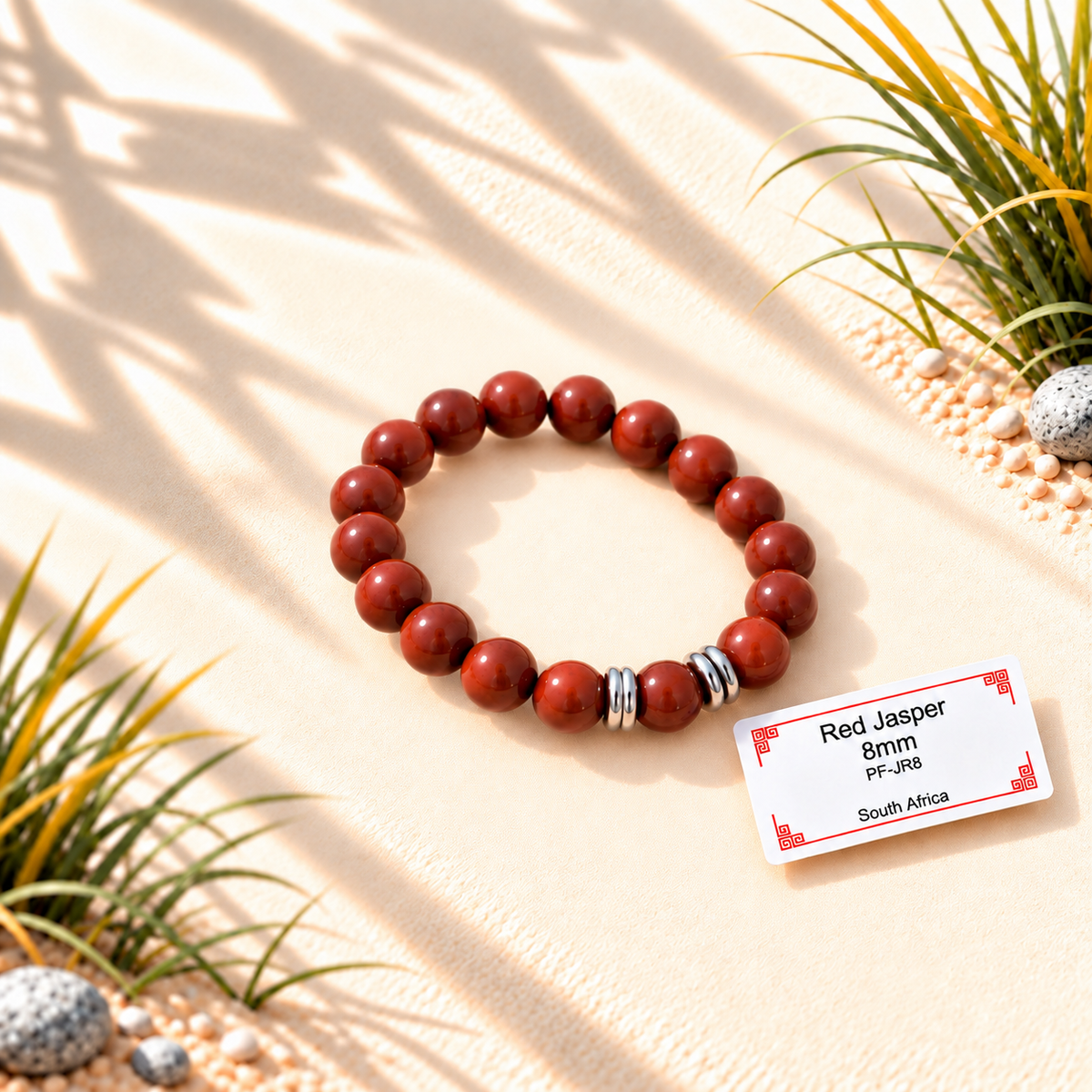 Bracelet en pierres naturelles d'exception - Jasper Rouge