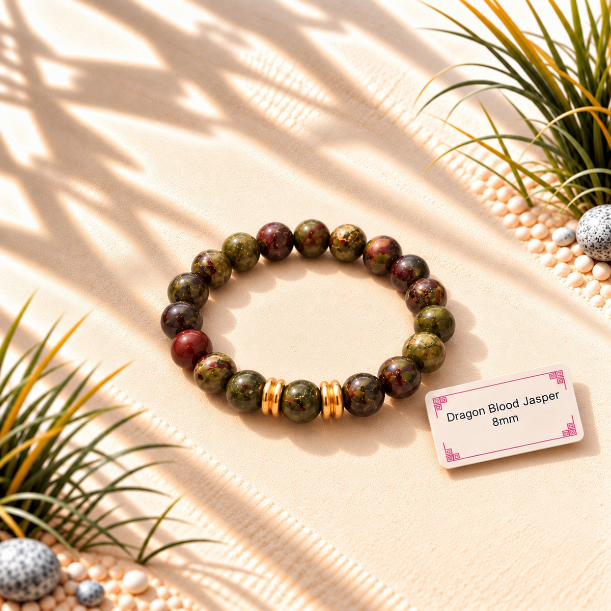 Bracelet en pierres naturelles d'exception - Jaspe Sang du Dragon x GOLD