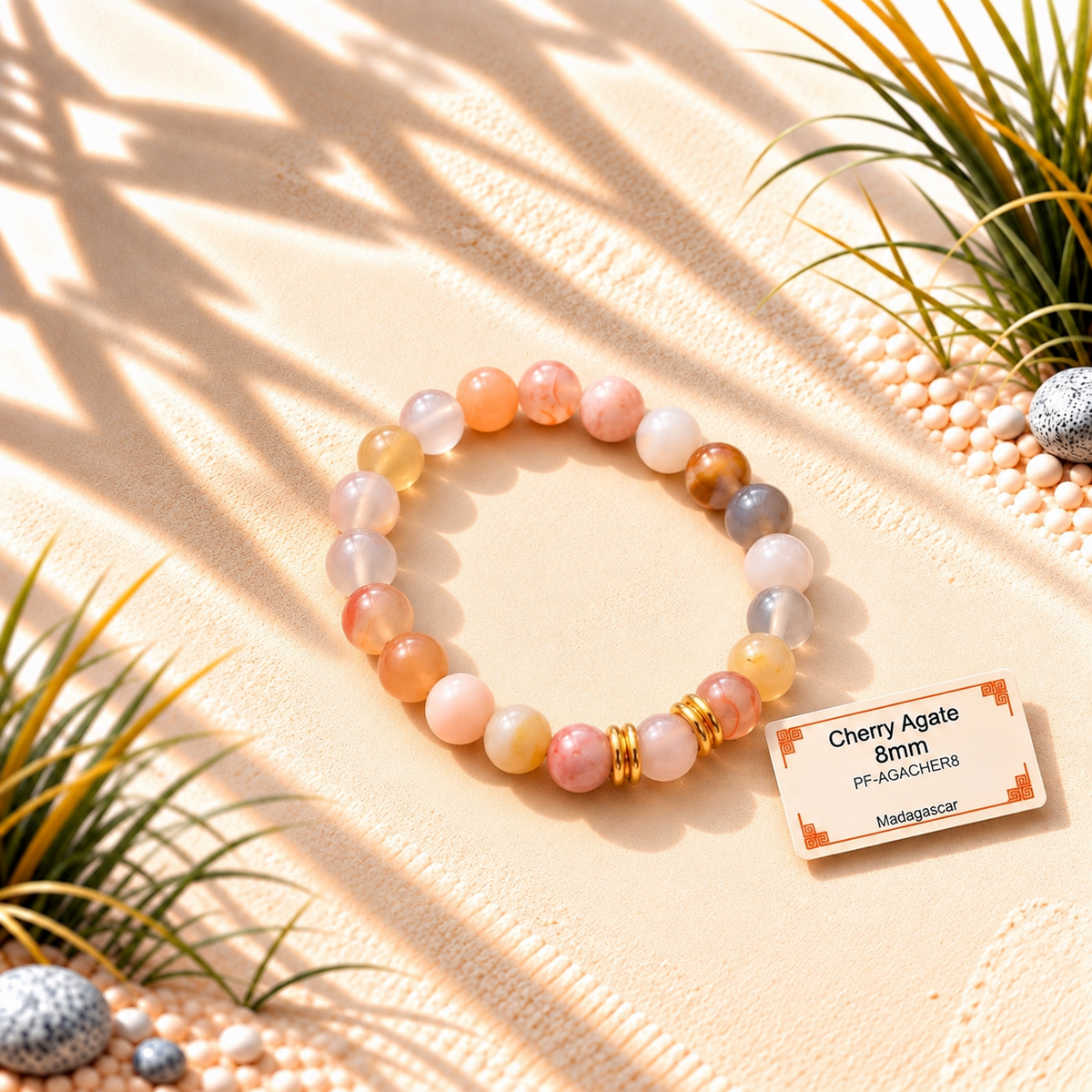 Bracelet en pierres naturelles d'exception - Agate Cerise x GOLD