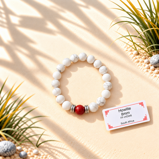 Bracelet en pierres naturelles d'exception - Howlite x Jaspe Rouge
