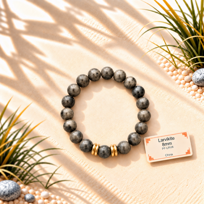 Bracelet en pierres naturelles d'exception - Larvikite x GOLD