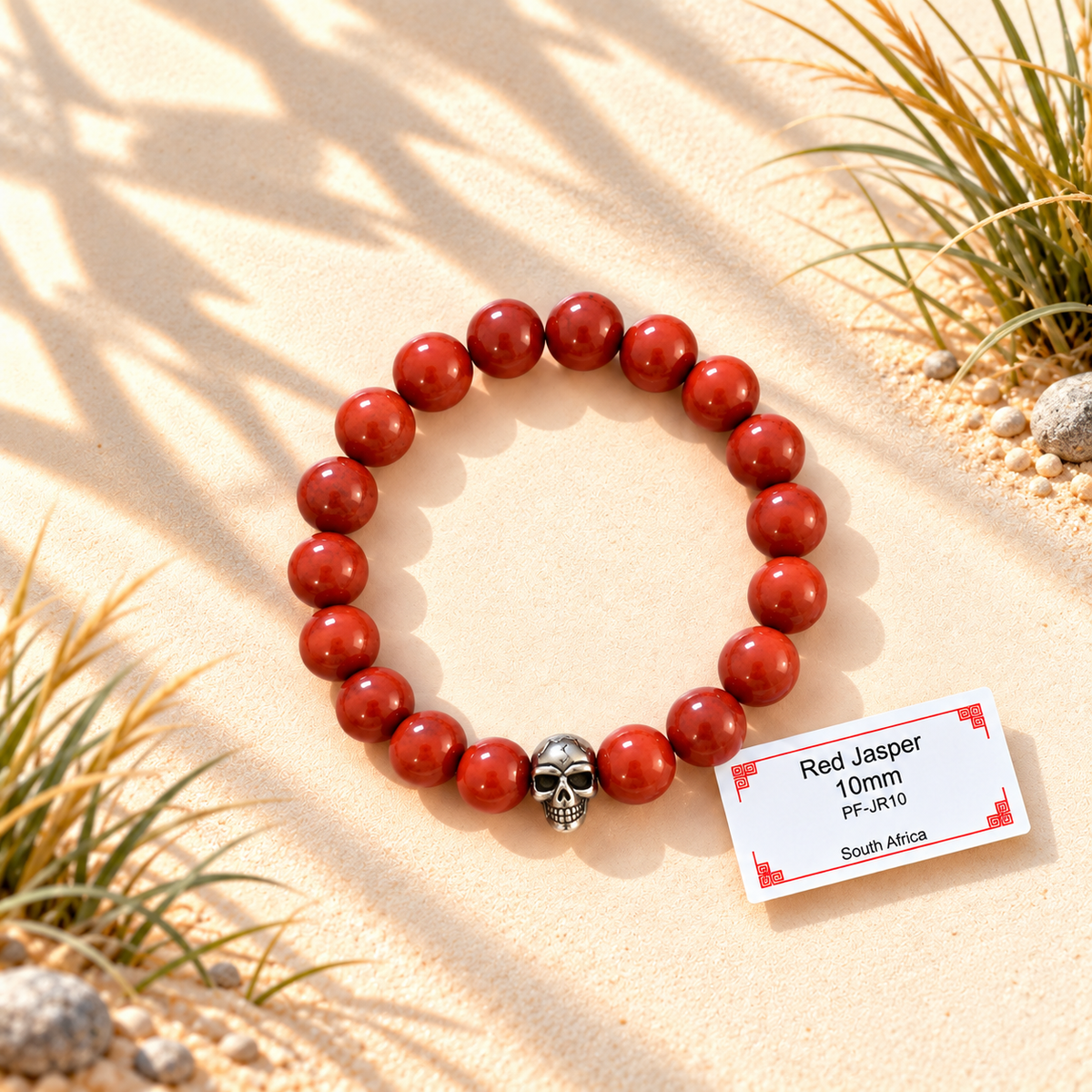 Bracelet en pierres naturelles d'exception - Jaspe Rouge avec Tête de Mort ou Noeud Celtique