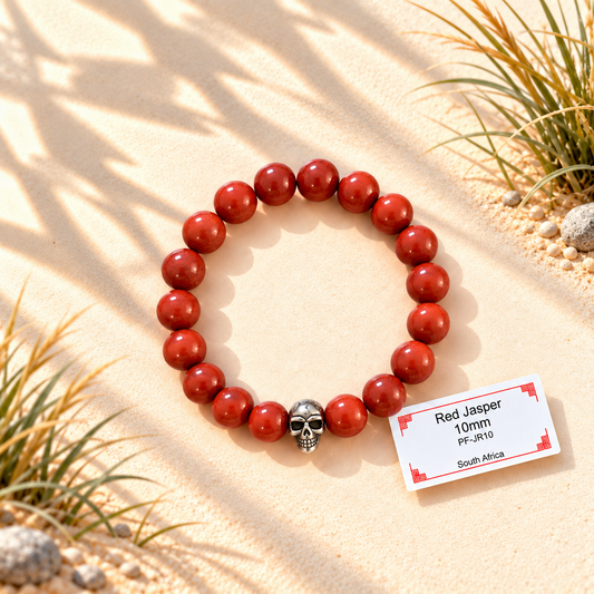 Bracelet en pierres naturelles d'exception - Jaspe Rouge avec Tête de Mort ou Noeud Celtique