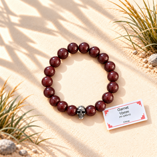 Bracelet en pierres naturelles d'exception - Grenat avec Tête de Mort ou Noeud Celtique