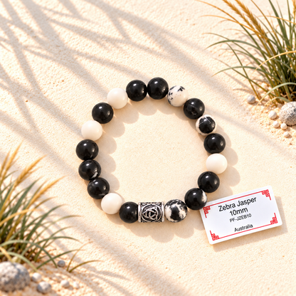 Bracelet en pierres naturelles - Jaspe Zèbre avec Tête de Mort ou Noeud Celtique