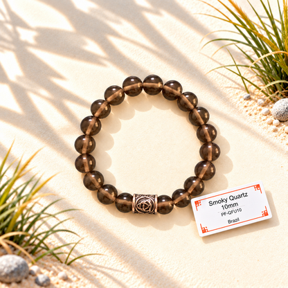 Bracelet en pierres naturelles d'exception - Quartz Fumé avec Tête de Mort ou Noeud Celtique