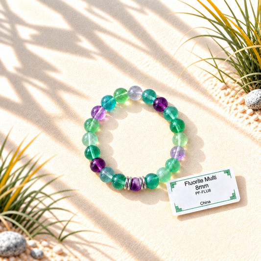 Bracelet en pierres naturelles d'exception - Fluorite Multicolore