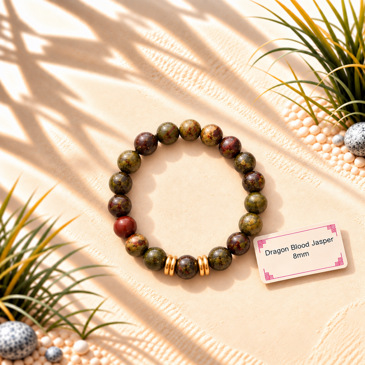 Bracelet en pierres naturelles d'exception - Jaspe Sang du Dragon x GOLD