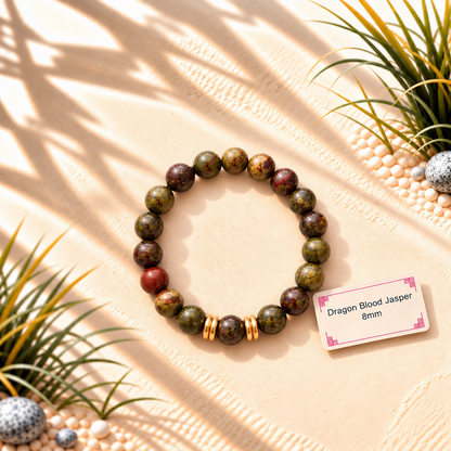 Bracelet en pierres naturelles d'exception - Jaspe Sang du Dragon x GOLD