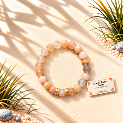 Bracelet en pierres naturelles d'exception - Agate Cerise x GOLD