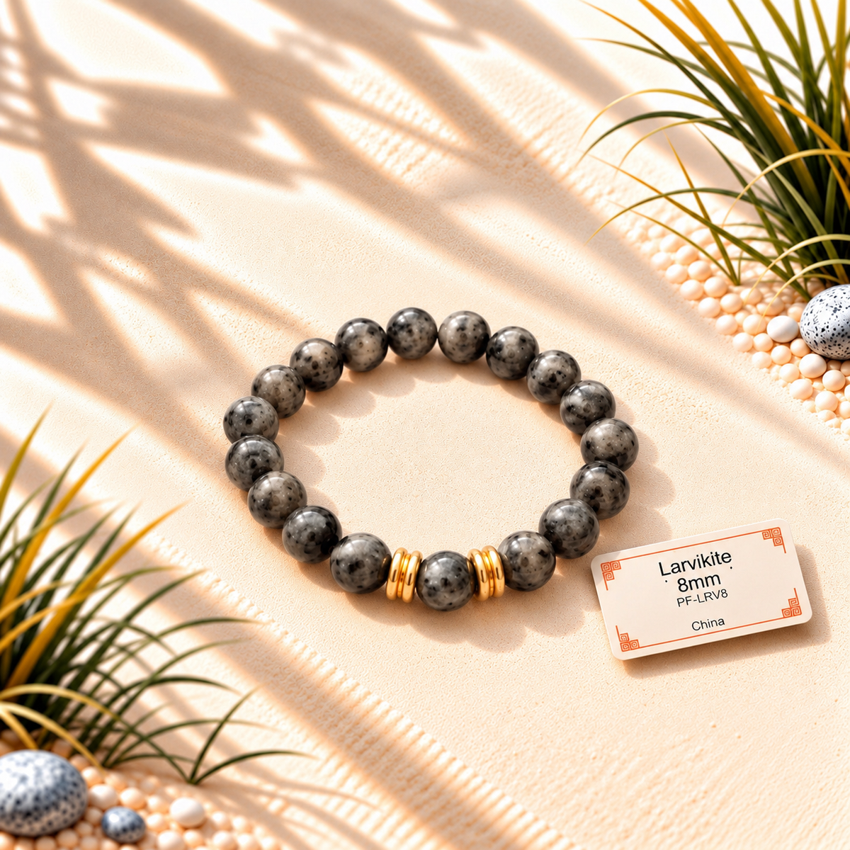Bracelet en pierres naturelles d'exception - Larvikite x GOLD