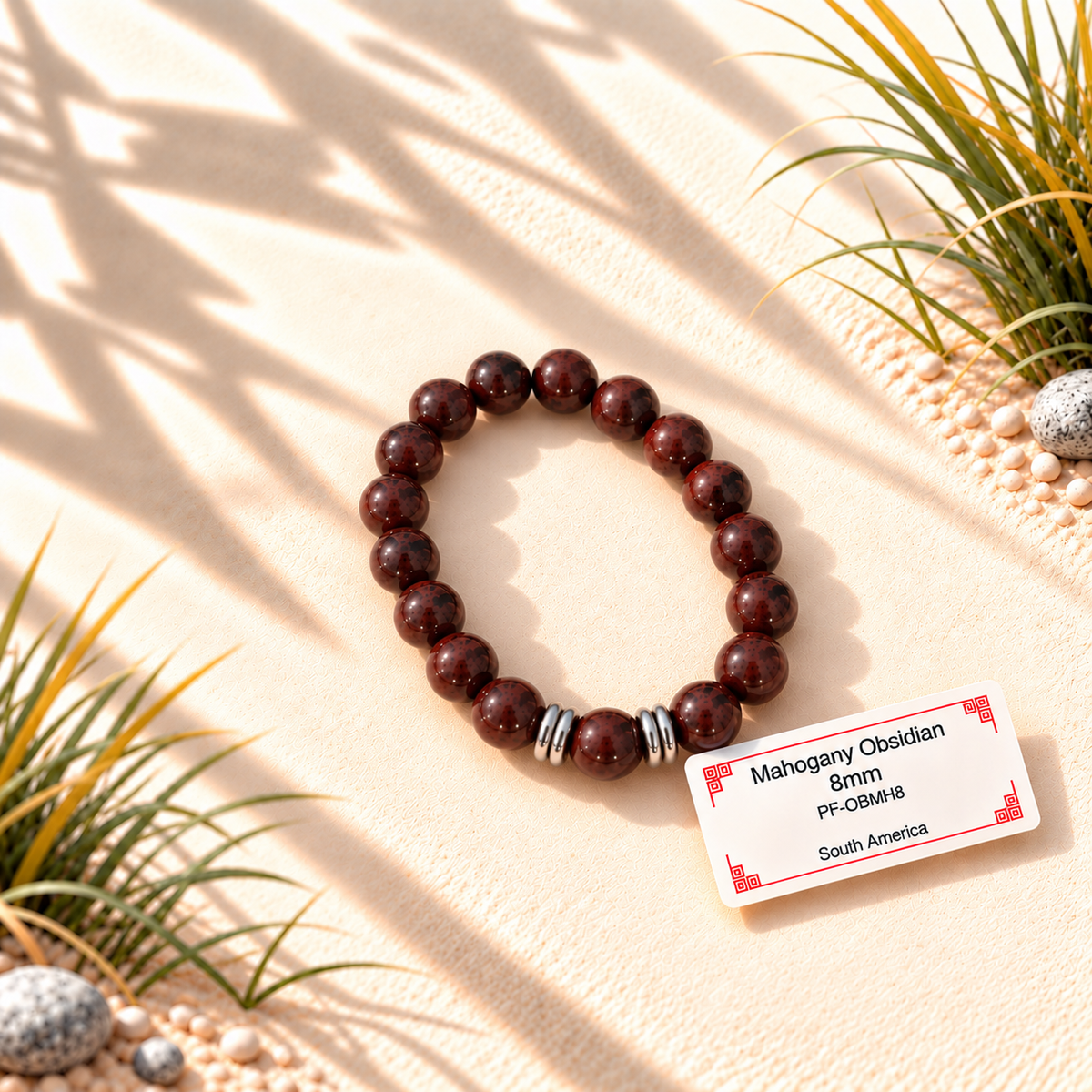 Bracelet en pierres naturelles d'exception - Obsidienne Acajou